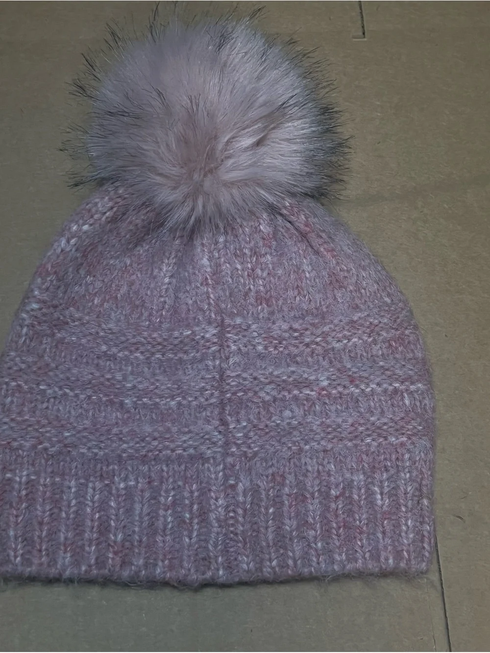 Apana Pink Knit Beanie with Faux Fur Pom new